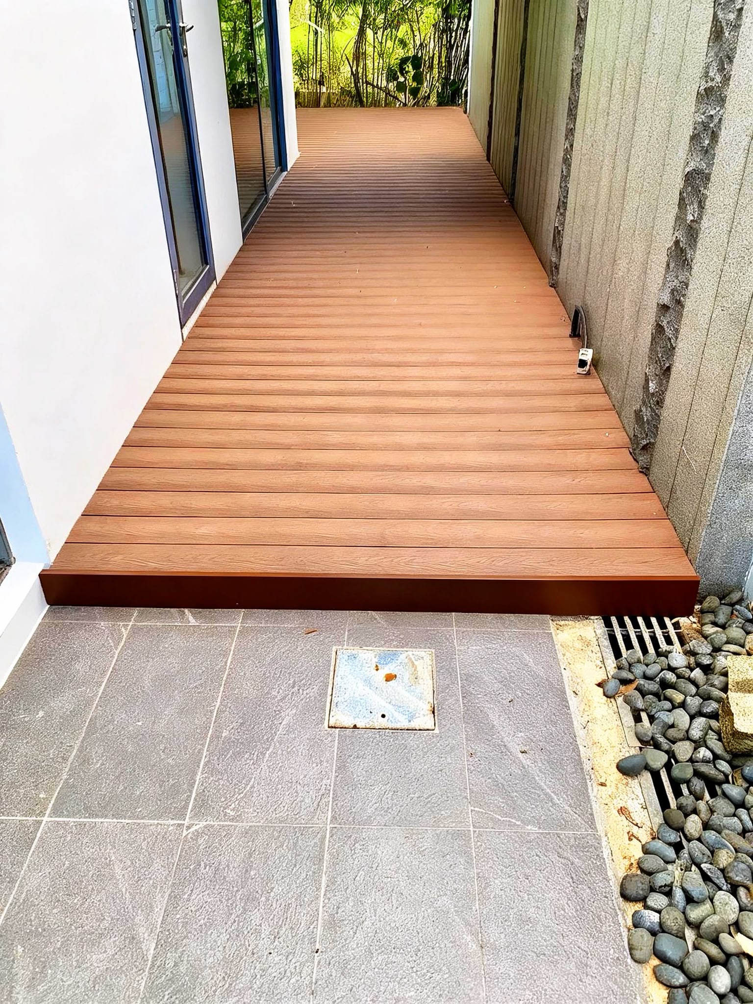 UV-stabilized composite decking for pool area